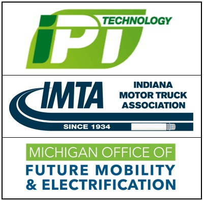 Logos of iPi Technology, Indiana Motor Truck Association, and Michigan Office of Future Mobility and Electrification
