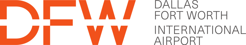 Dallas Fort Worth International Airport logo with orange DFW lettering