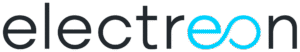 Electreon logo with infinity-style lettering in dark gray and blue