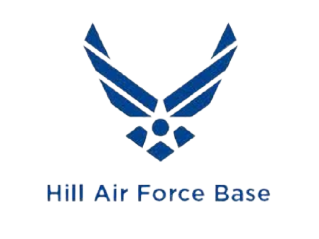 Hill Air Force Base logo with blue stylized wings emblem
