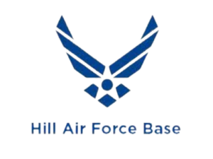 Hill Air Force Base logo with blue stylized wings emblem