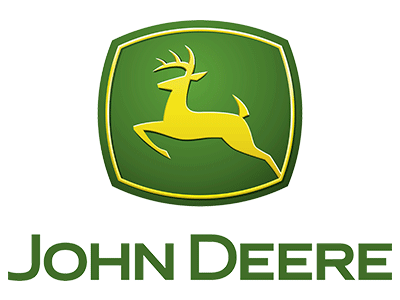 John Deere logo with leaping yellow deer on a green shield