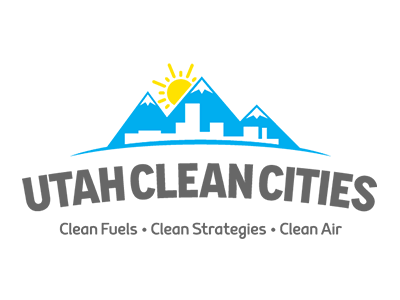Utah Clean Cities logo with mountains, sun, and skyline; tagline Clean Fuels, Clean Strategies, Clean Air